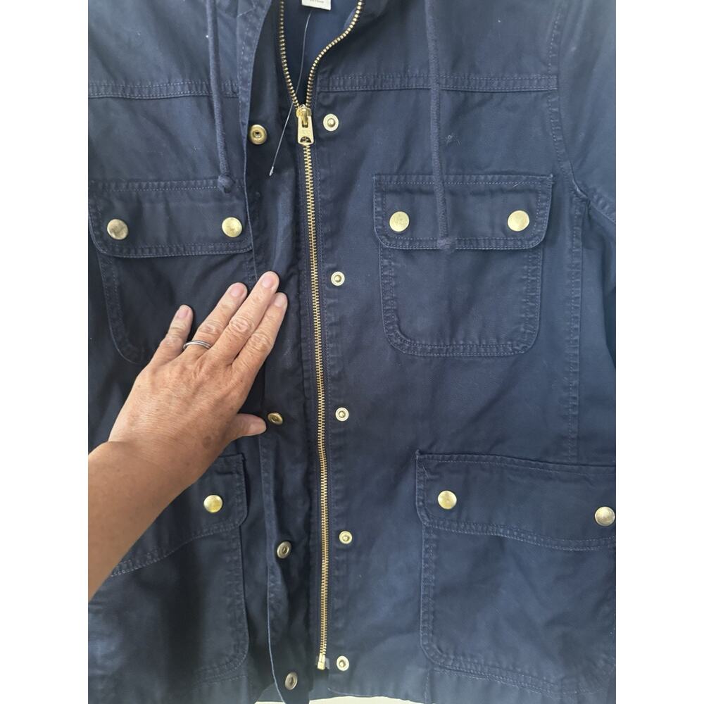 J Crew Unisex Hooded Zip Jacket Military Field Cargo Jacket Sz Med Navy Blue EUC - Picture 2 of 8